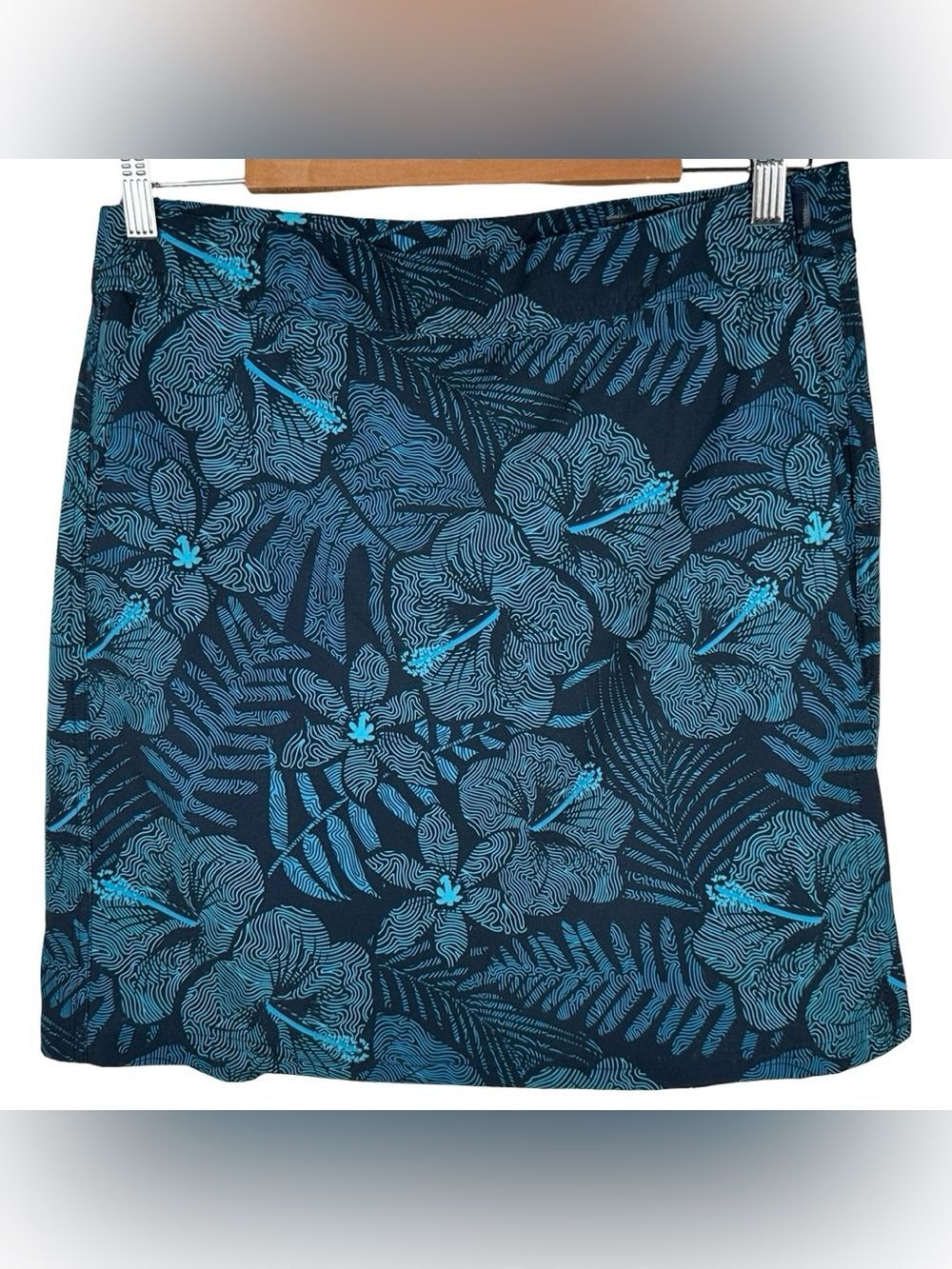 RipSkirt Hawaii Moonlight Blue Tropical Floral Print Adjustable Skirt Medium